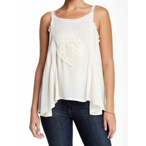 Crochet Trim Tank in Cream